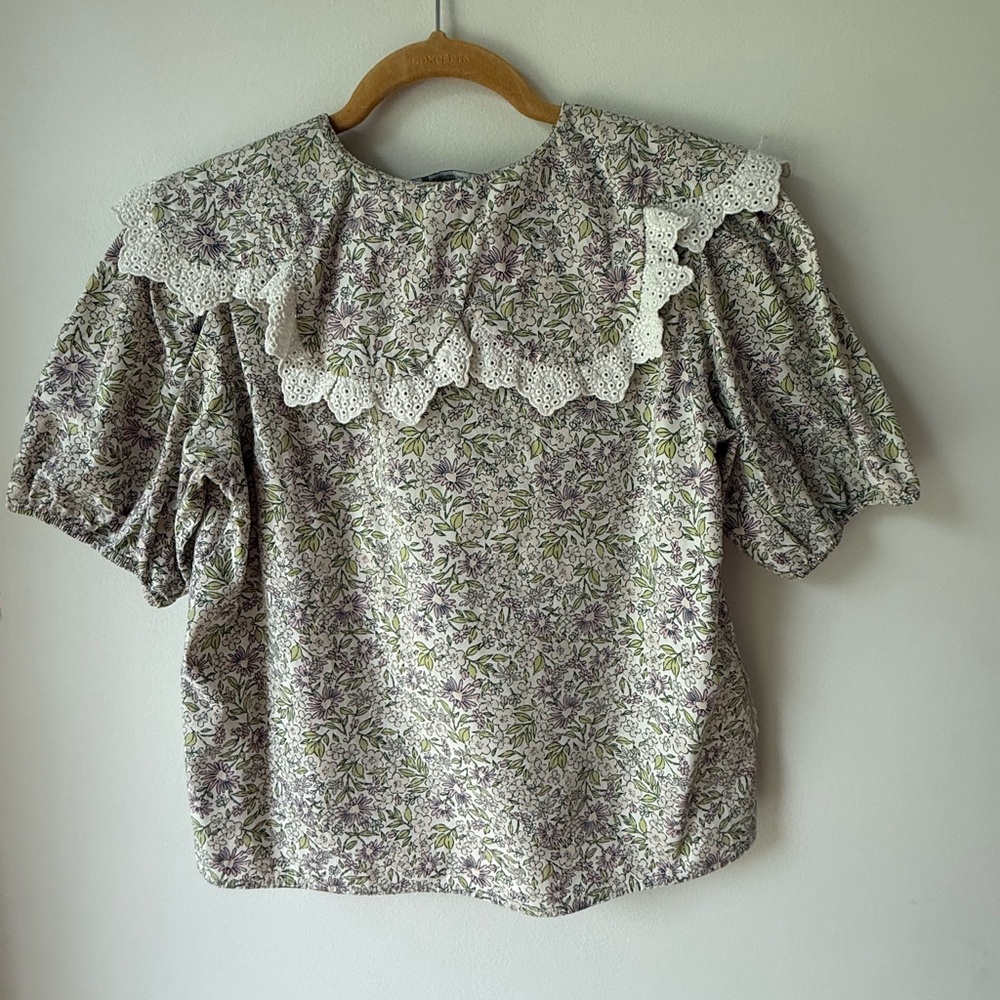 Zara Peter Pan Collar Floral Shirt - Picture 7 of 7